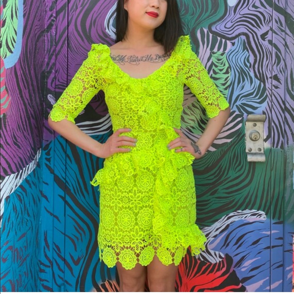 Neon Green Floral Crochet Lace Dress